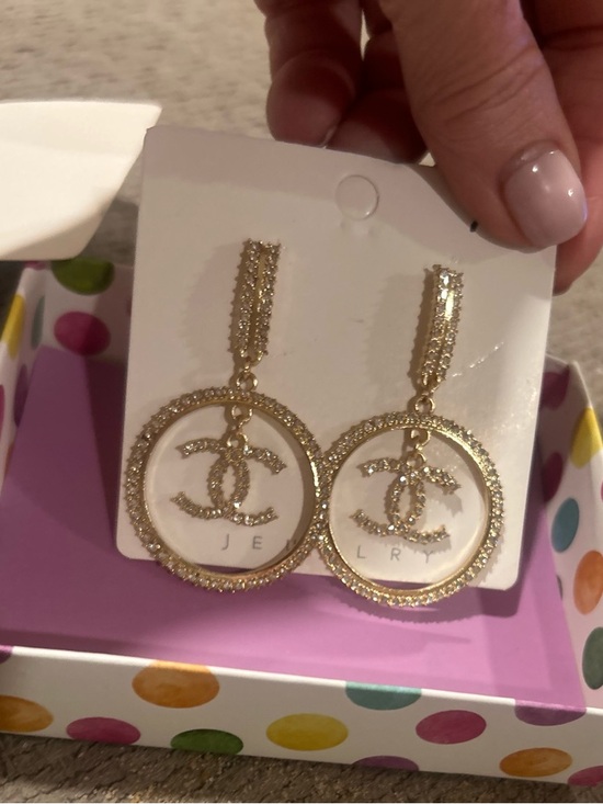 Gold Crystal Drop Hoop Earrings - - Picture 2 of 3